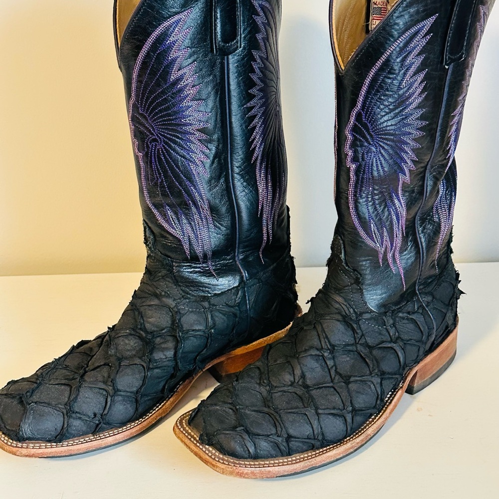 Anderson Bean Black and Purple Cowboy Chief Design Boots